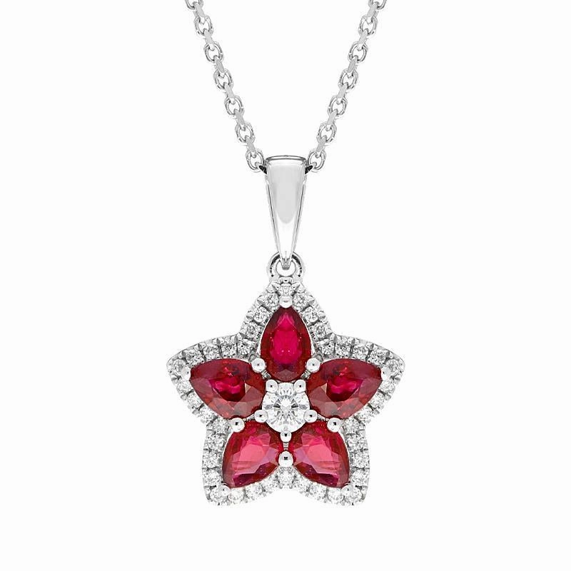 18ct White Gold Ruby and Diamond Star Necklace