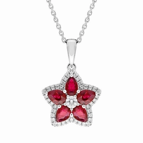 18ct White Gold Ruby and Diamond Star Necklace