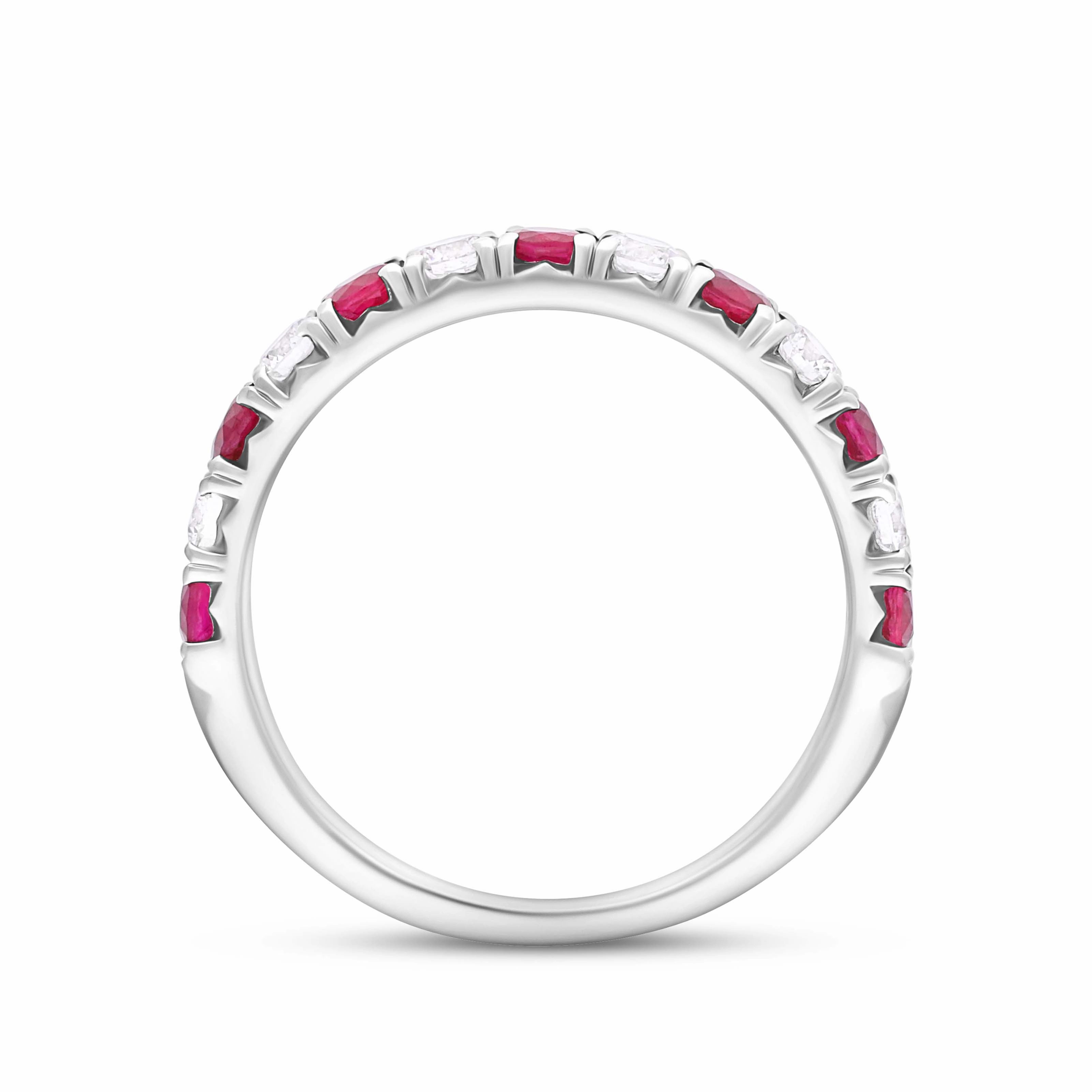 18ct White Gold Ruby Diamond Castle Claw Set Half Eternity Ring