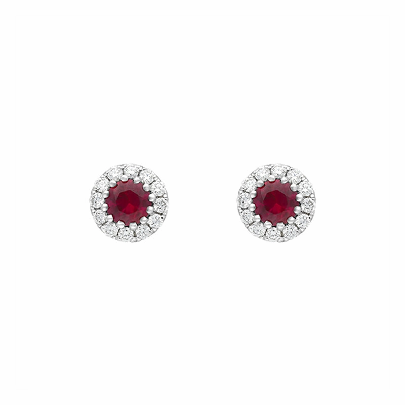 18ct White Gold Ruby Diamond Cluster Earrings