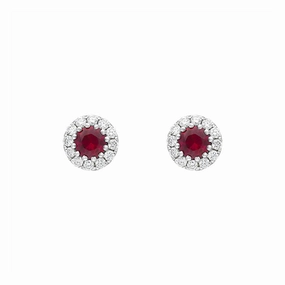 18ct White Gold Ruby Diamond Cluster Earrings