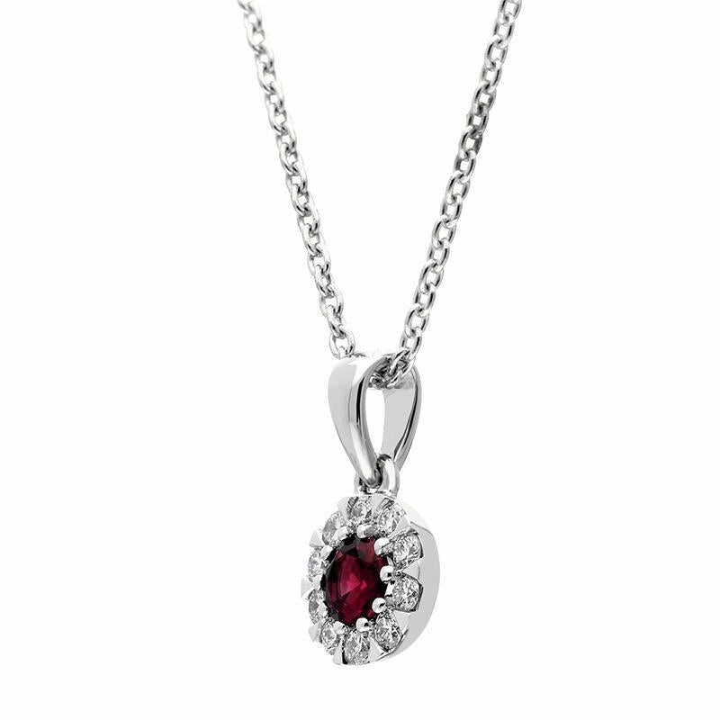 18ct White Gold Ruby Diamond Cluster Pendant