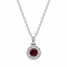 18ct White Gold Ruby Diamond Cluster Pendant
