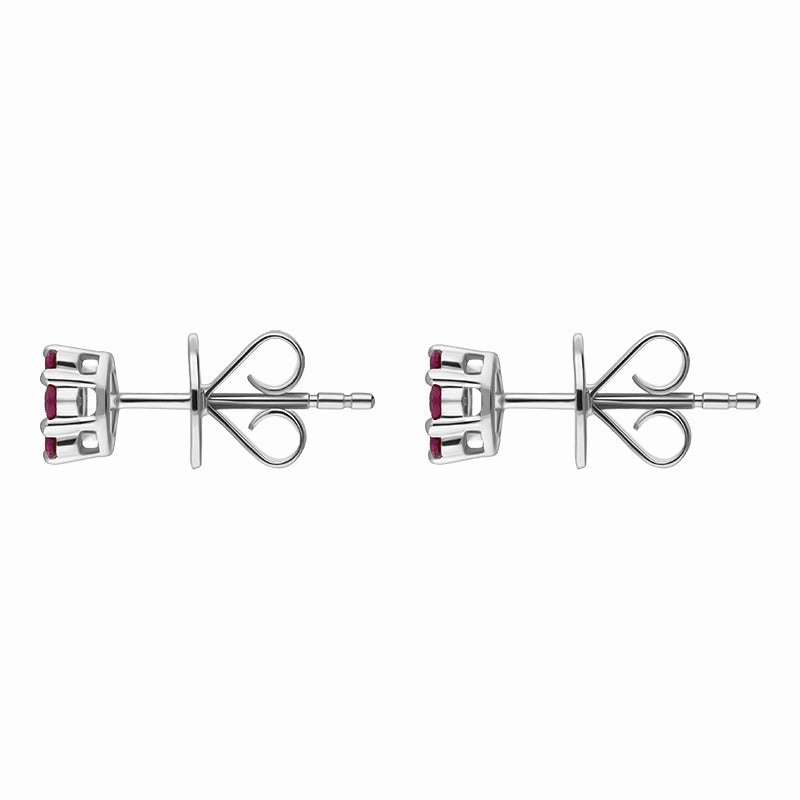 18ct White Gold Ruby Diamond Cluster Stud Earrings