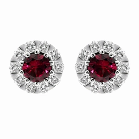 18ct White Gold Ruby Diamond Cluster Stud Earrings