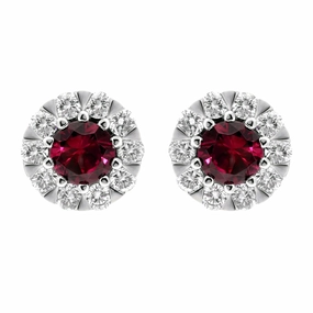 18ct White Gold Ruby Diamond Cluster Stud Earrings