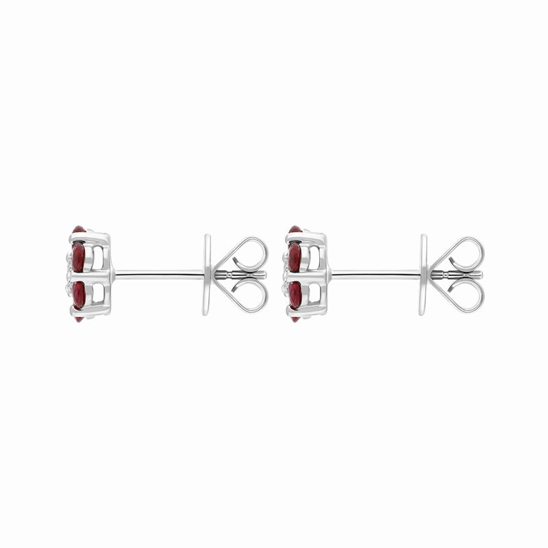 18ct White Gold Ruby Diamond Flower Stud Earrings