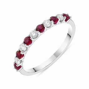 18ct White Gold Ruby Diamond Half Eternity Ring