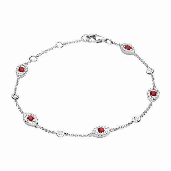 18ct White Gold Ruby Diamond Marquise Bracelet