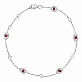 18ct White Gold Ruby Diamond Marquise Bracelet