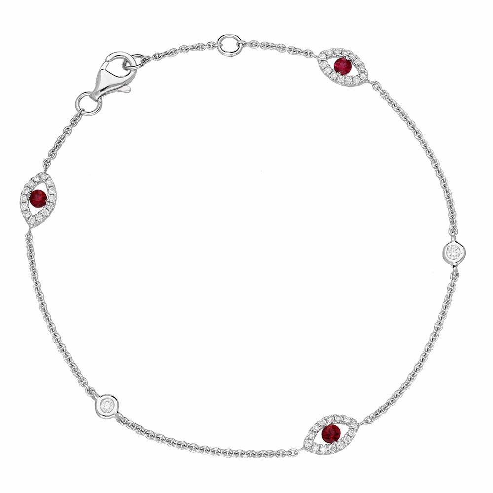 18ct White Gold Ruby Diamond Marquise Bracelet