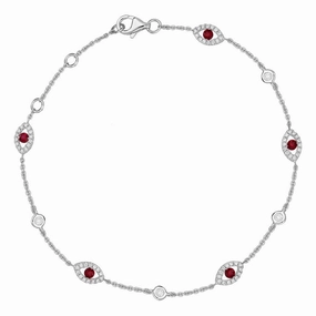 18ct White Gold Ruby Diamond Marquise Bracelet