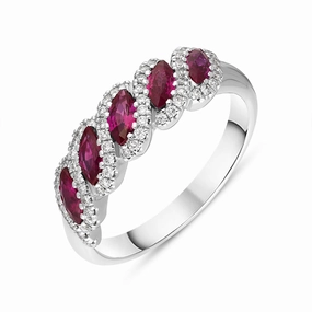 18ct White Gold Ruby Diamond Marquise Half Eternity Ring