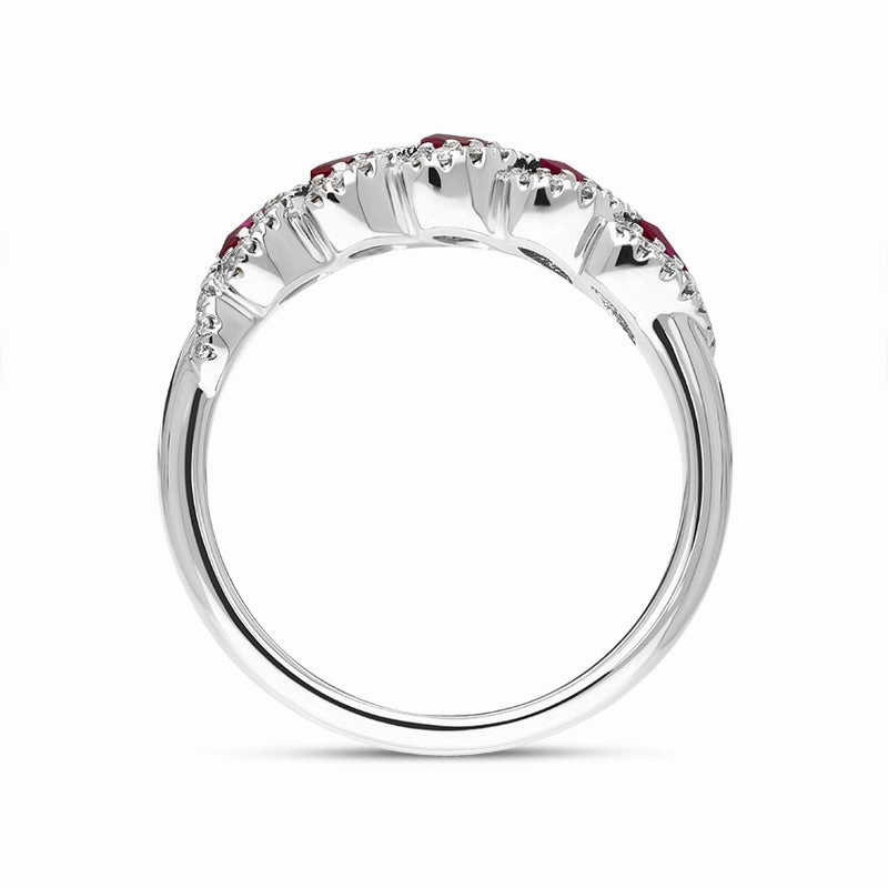 18ct White Gold Ruby Diamond Marquise Half Eternity Ring