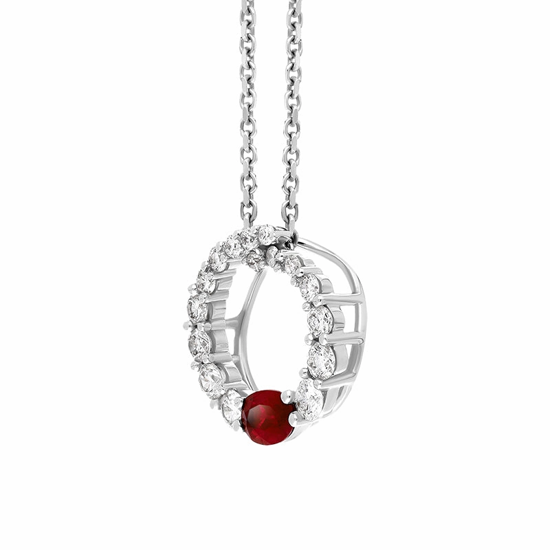 18ct White Gold Ruby Diamond Open Circle Pendant