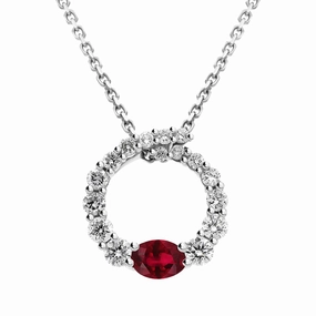 18ct White Gold Ruby Diamond Open Circle Pendant