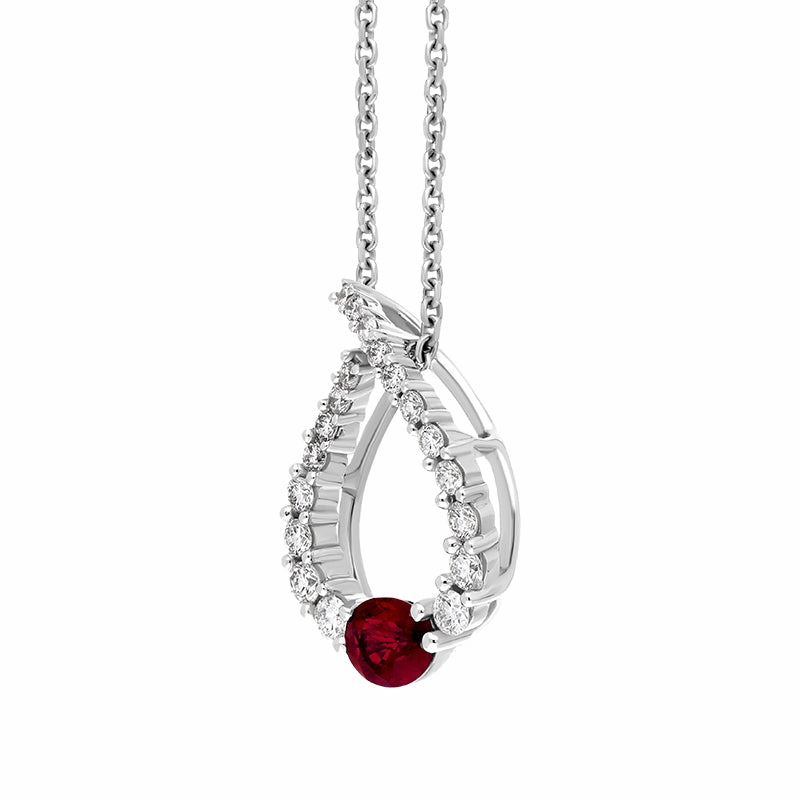 18ct White Gold Ruby Diamond Open Teardrop Pendant