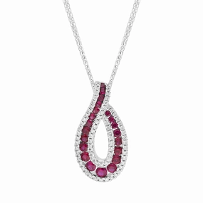 18ct White Gold Ruby Diamond Open Twist Pendant