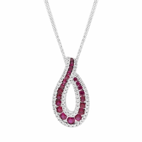 18ct White Gold Ruby Diamond Open Twist Pendant
