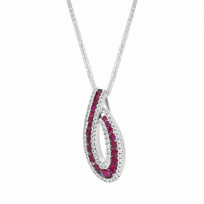 18ct White Gold Ruby Diamond Open Twist Pendant