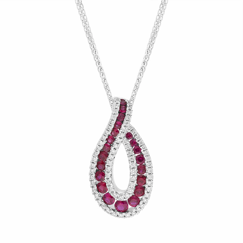 18ct White Gold Ruby Diamond Open Twist Pendant