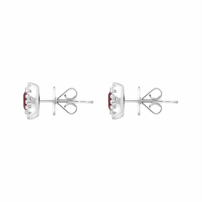 18ct White Gold Ruby Diamond Oval Cluster Earrings