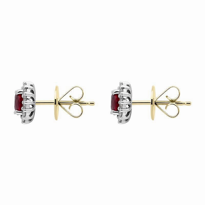 18ct White Gold Ruby Diamond Oval Cluster Earrings