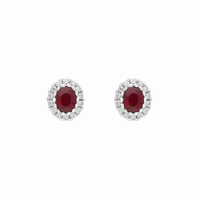 18ct White Gold Ruby Diamond Oval Cluster Earrings