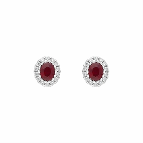 18ct White Gold Ruby Diamond Oval Cluster Earrings