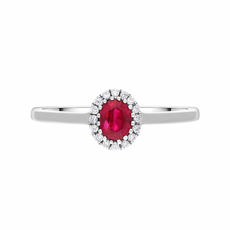 18ct White Gold Ruby Diamond Oval Cut Cluster Ring