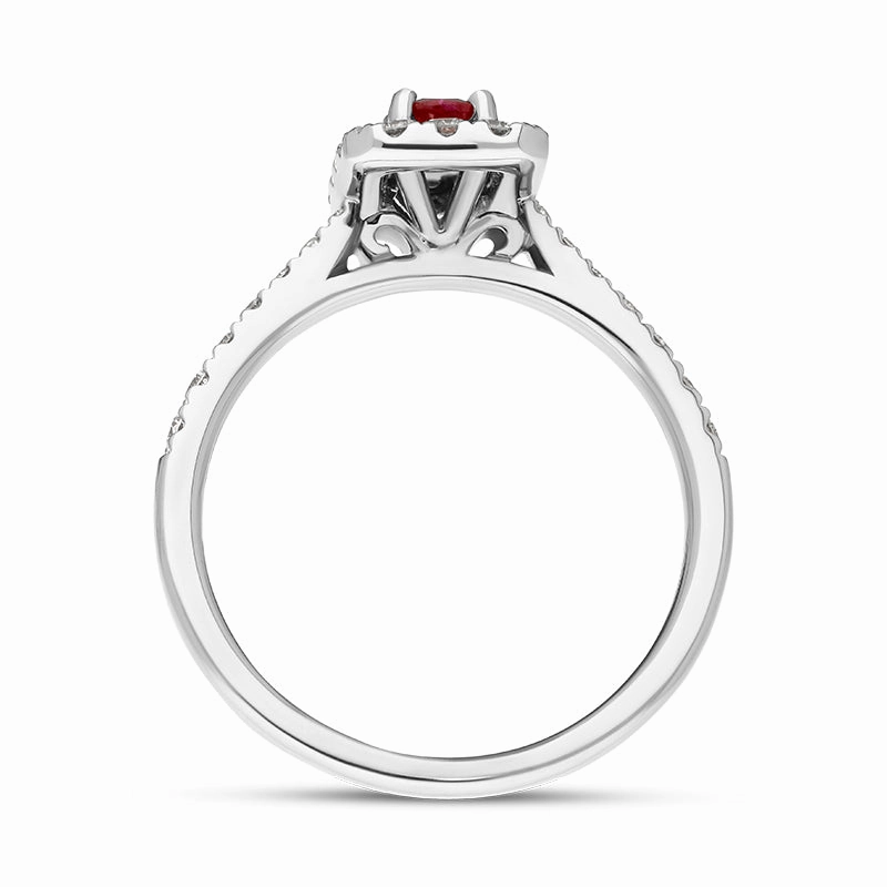 18ct White Gold Ruby Diamond Oval Cut Vintage Style Cluster Ring