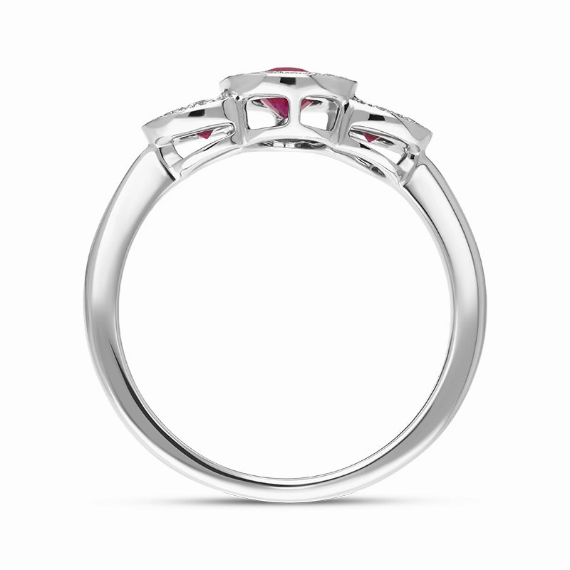 18ct White Gold Ruby Diamond Pave Oval Cluster Ring