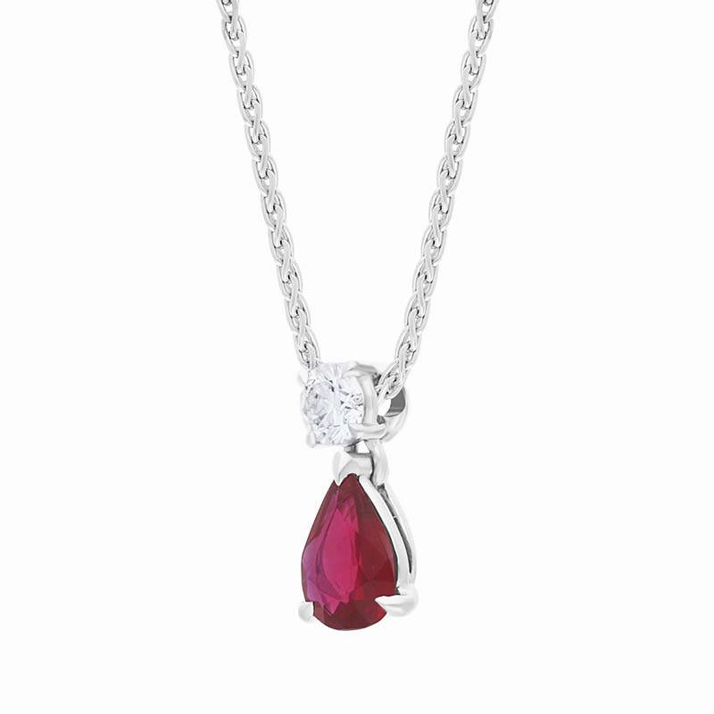 18ct White Gold Ruby Diamond Pear Cut Necklace
