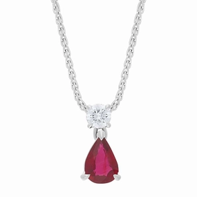 18ct White Gold Ruby Diamond Pear Cut Necklace