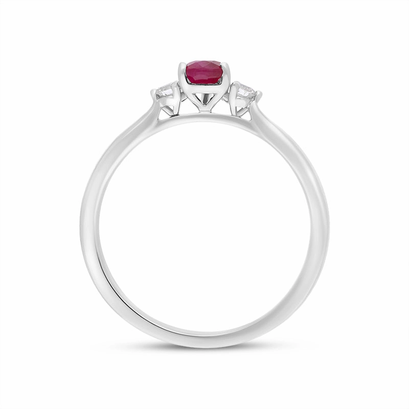 18ct White Gold Ruby Diamond Pear Cut Three Stone Ring