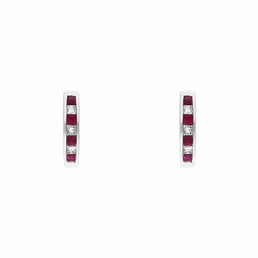 18ct White Gold Ruby Diamond Princess Cut Hoop Earrings