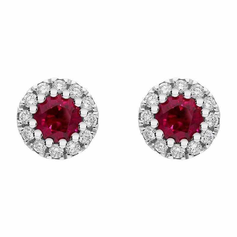 18ct White Gold Ruby Diamond Round Cluster Earrings D