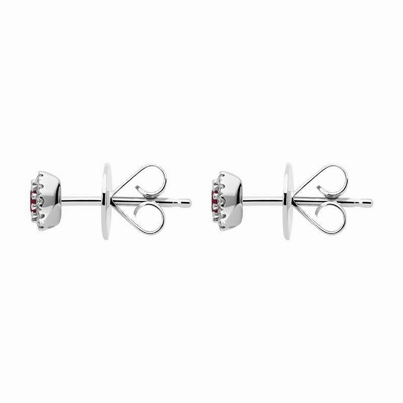 18ct White Gold Ruby Diamond Round Cluster Earrings D