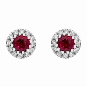 18ct White Gold Ruby Diamond Round Cluster Earrings D