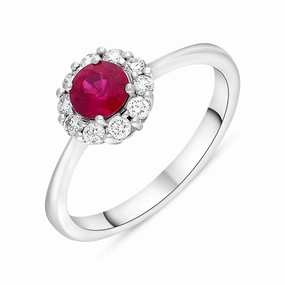 18ct White Gold Ruby Diamond Round Cluster Ring