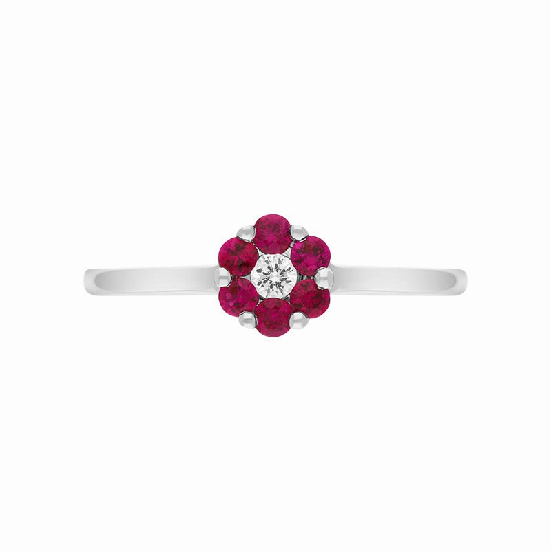 18ct White Gold Ruby Diamond Round Cluster Ring