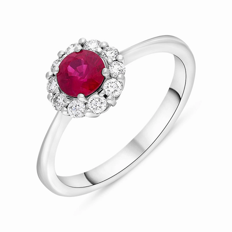 18ct White Gold Ruby Diamond Round Cluster Ring