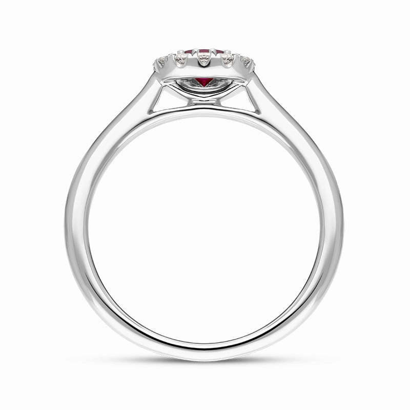 18ct White Gold Ruby Diamond Round Halo Ring
