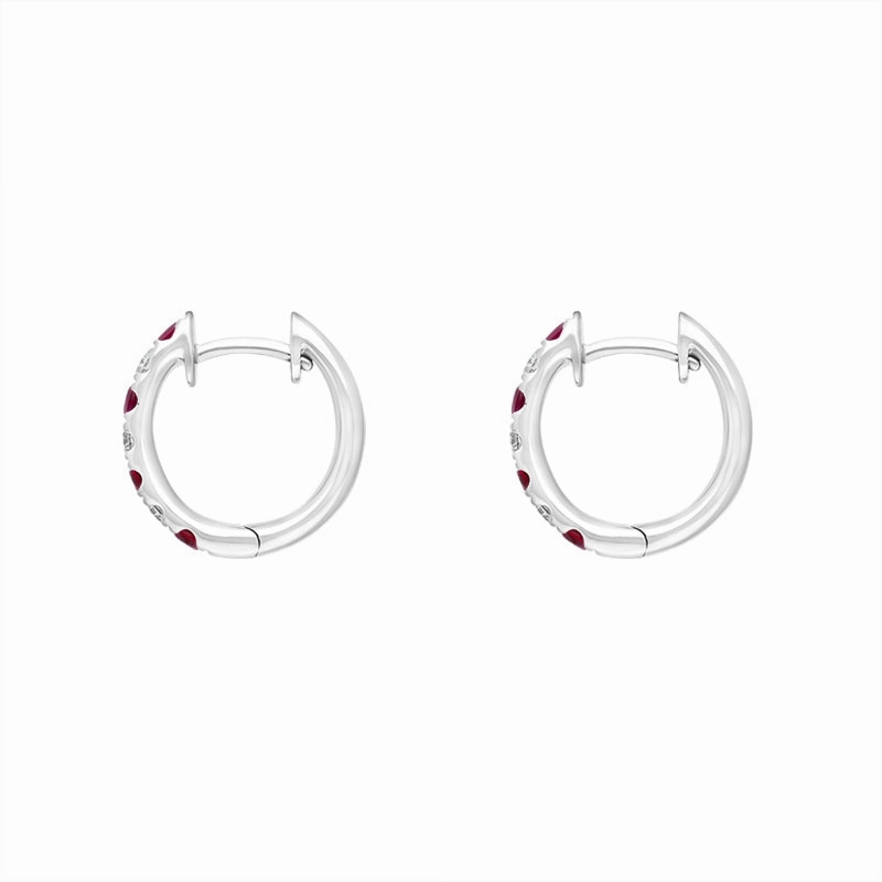 18ct White Gold Ruby Diamond Seven Stone Hoop Earrings