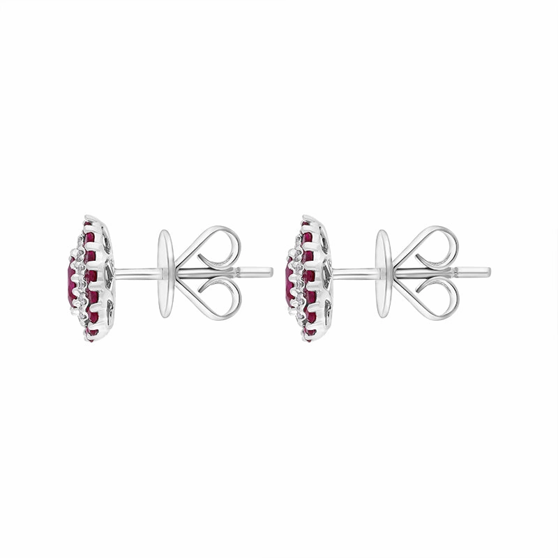 18ct White Gold Ruby Diamond Surround Teardrop Stud Earrings