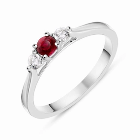 18ct White Gold Ruby Diamond Trilogy Ring