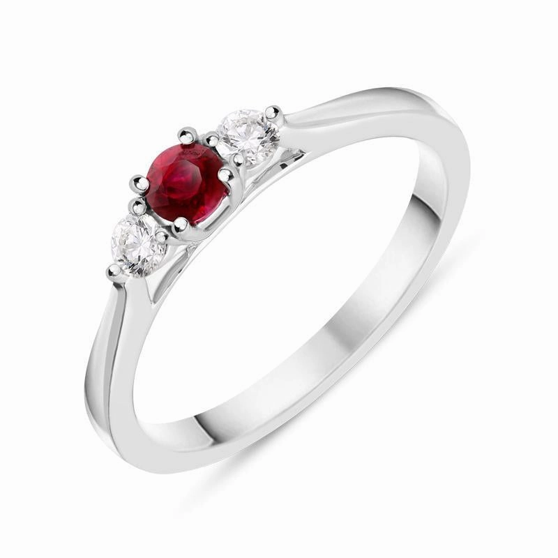 18ct White Gold Ruby Diamond Trilogy Ring