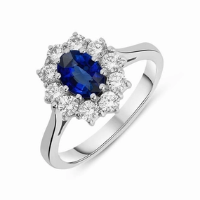 18ct White Gold Sapphire and Diamond Claw Set Cluster Ring