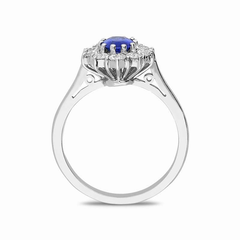 18ct White Gold Sapphire and Diamond Claw Set Cluster Ring