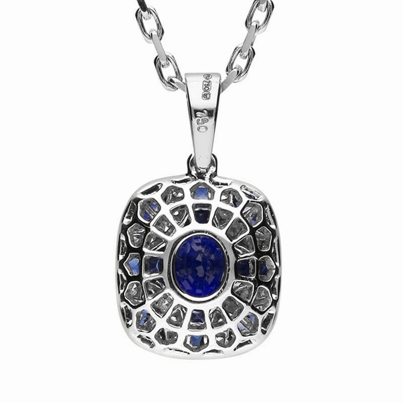 18ct White Gold Sapphire and Diamond Cluster Art Deco Necklace